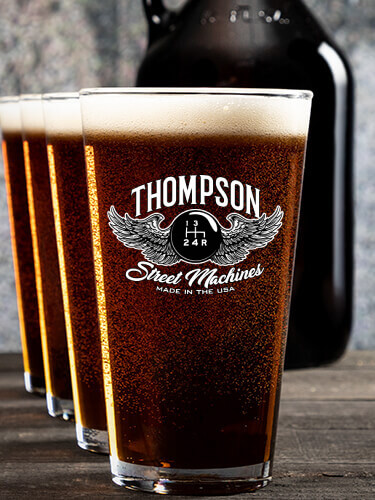 Street Machines NA 1 Color Printed Growler 4 Color Pint Glass Gift Set