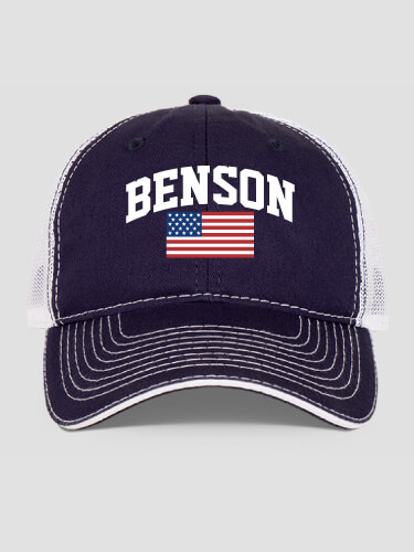 Navy/White American Varsity Personalized embroidered-trucker-hat 