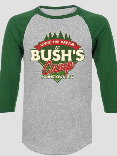 Sports Grey/Dark Green Livin' The Dream Camp Personalized raglan-3-4-sleeve-tshirt 