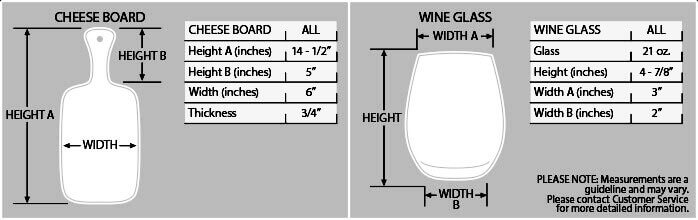 cheese board wine sizes chart