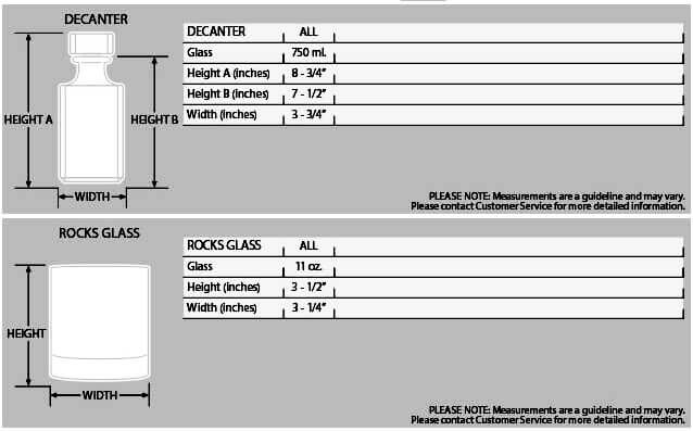 whiskey decanter rocks glass sizes chart